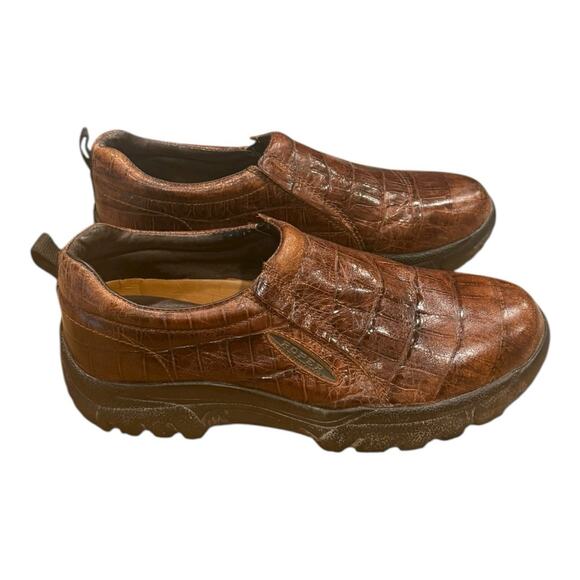Roper Men's Brown Leather Slip On Casual Loafers Shoes Size 10 Alligator Print - Picture 1 of 8